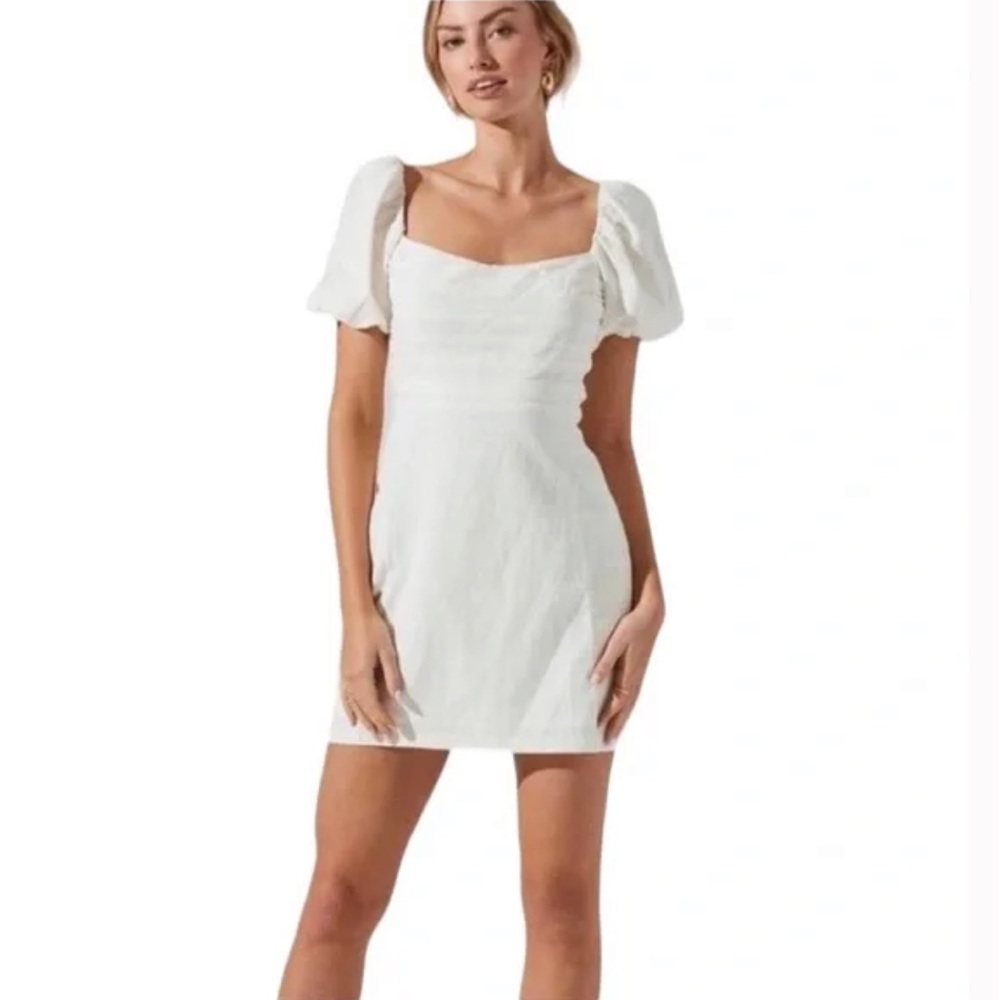 ASTR the label white puff sleeve linen dress NWOT